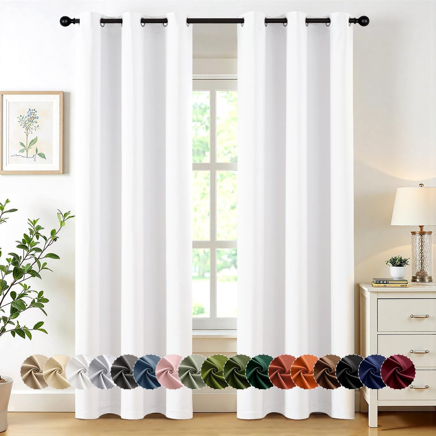 MIULEE Pure White Curtains for Bedroom Living Room 72 Inches Long 2 Panels, Thermal Insulated Room Darkening Drapes Grommet Top Noise Reducing Energy Saving Window Treatments W40 x L72 Inch