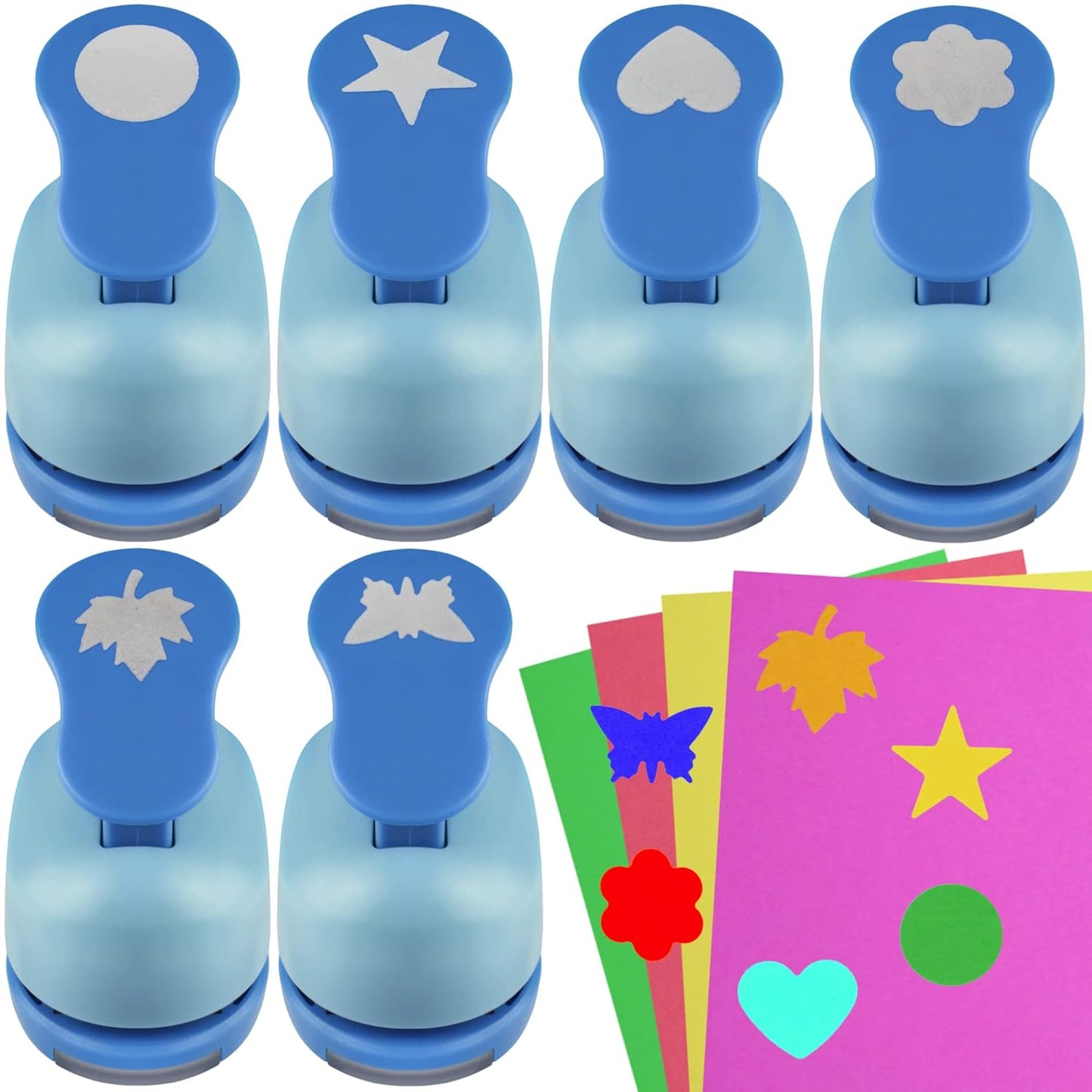 Set 6 Craft Hole Punch 1-inch, Craft Punchers - Heart, Circle, Star, Butterfly, Maple Leaf, Flower Paper Punch Sets for Crafting & DIY Projects. (Set 6)