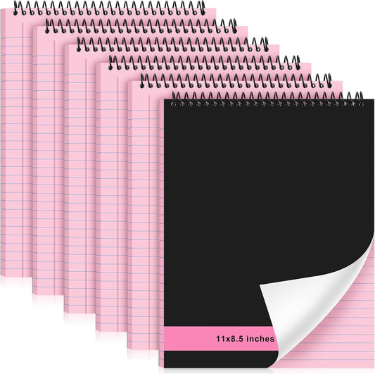 6 Pcs Legal Pad Top Spiral Bound Notebook 70 Sheets Wirebound Notepad Double Sided Ruled Memo Steno Pad with Stiff Back Cover for Business(8.5 x 11 Inches,No Holes,Pink)