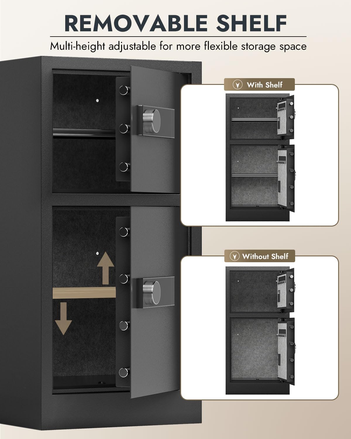8.6 Cuft Heavy Duty Dual Door Safe Box with Hidden Lock Box Fireproof Waterproof Bag,Removable Shelves,Silent,Fireproof safe for Home, Office, Hotel (8.6 Cuft Double Door Safe)