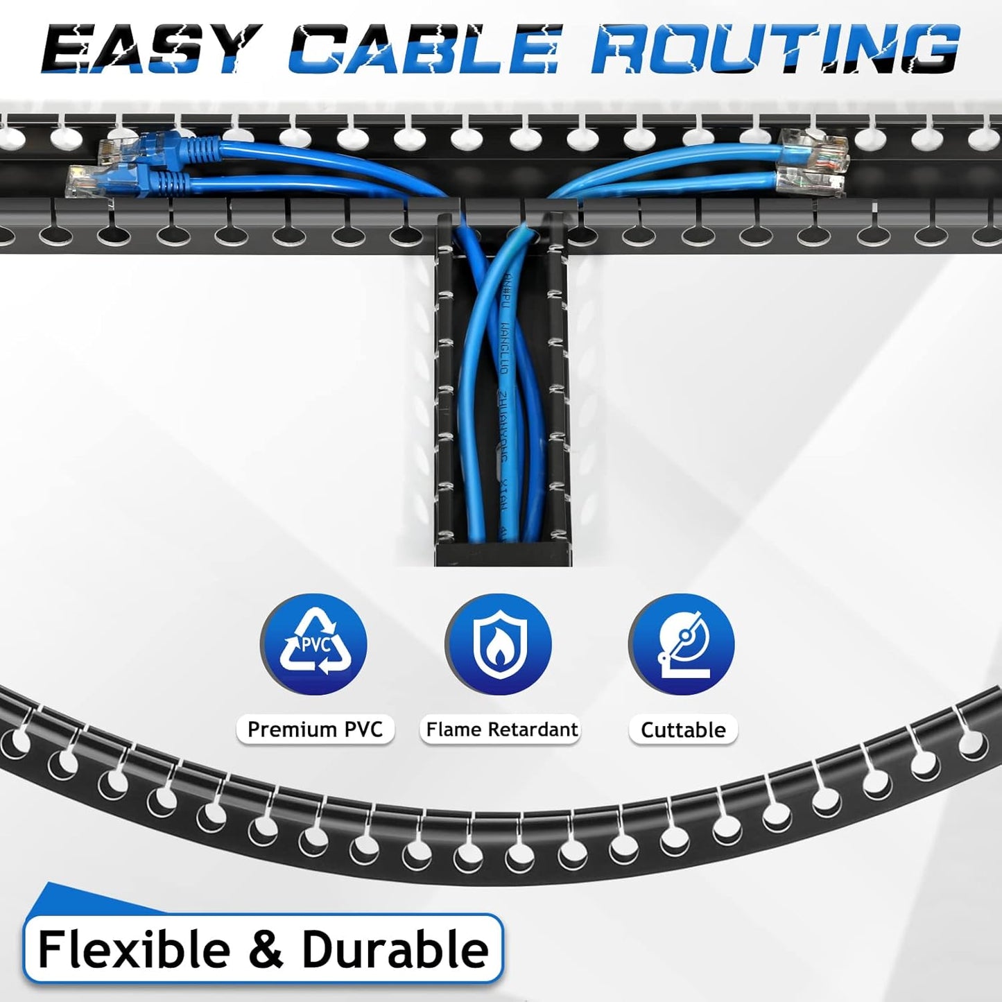 ZhiYo Cable Raceway 156in(4X L39in), Server Rack Cable Management Under Desk Cord Organizer, Electrical Safe PVC Cable Channel Open Slot Wire Raceway for Network/PC/TVs, Wire Duct H1 x W1.6in Black