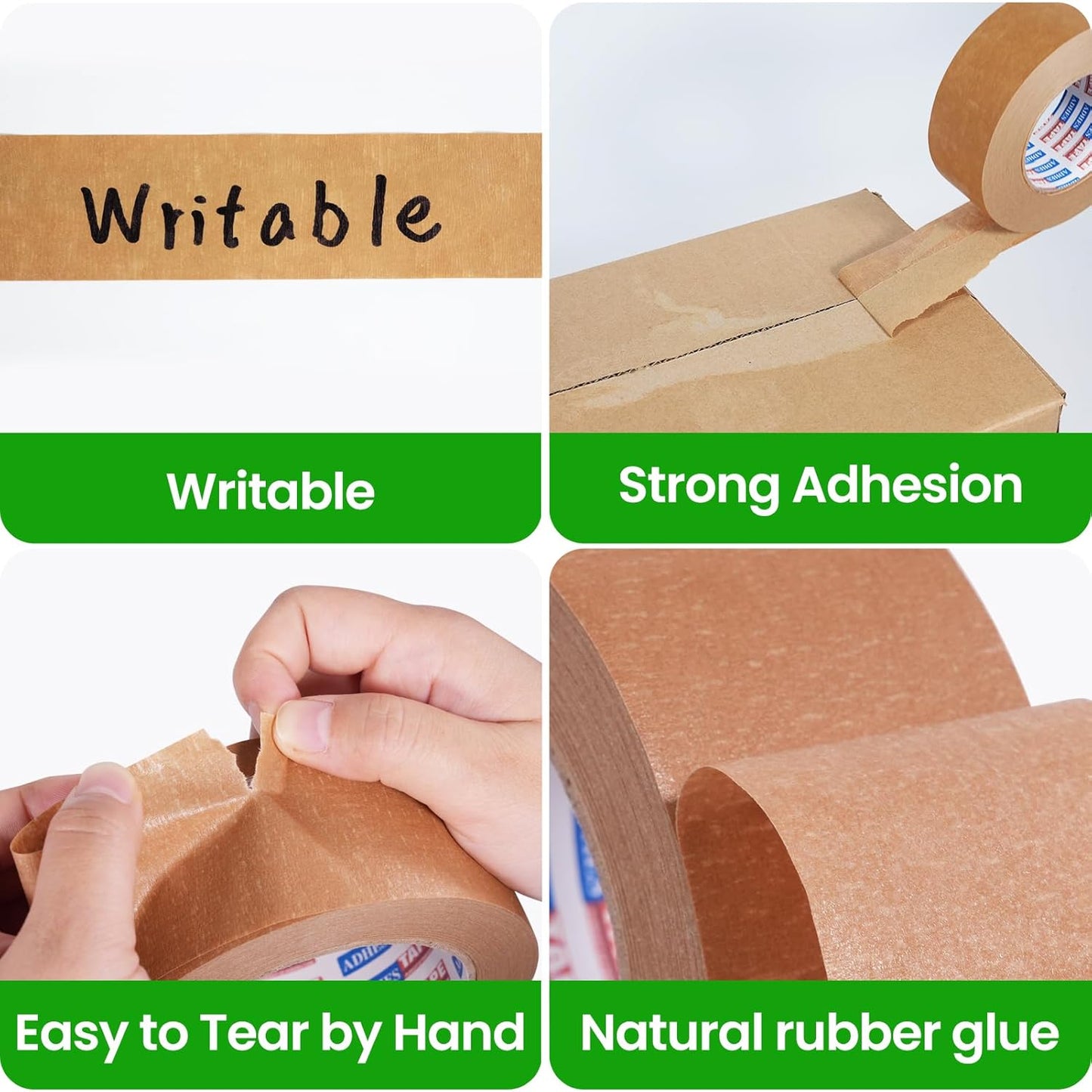 ADHES Kraft Paper Tape, 2 Inch x 60 Yards x 18 Rolls, Biodegradable Paper Packing Tape Writable & Uncoated Brown Shipping Tape for Shipping, Moving, Sealing