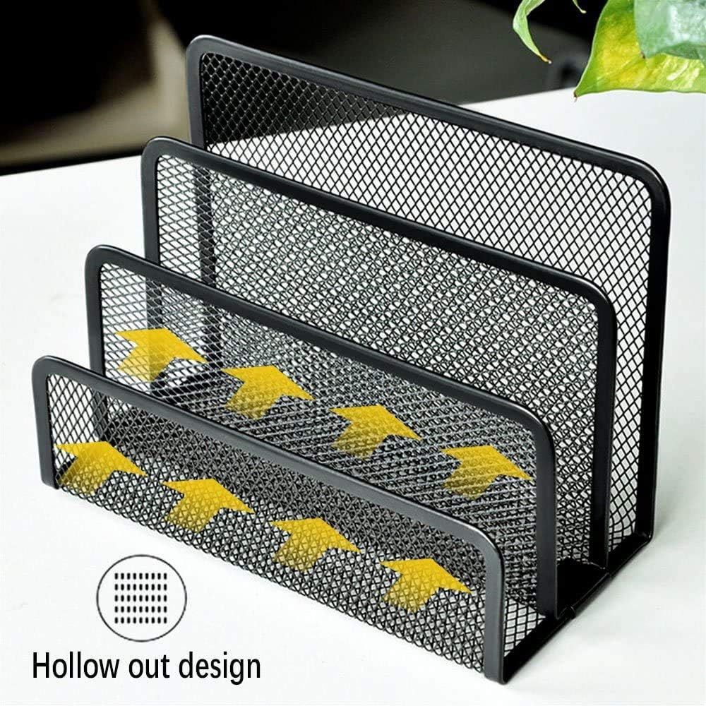 wishacc Folder Holder Desk, 2 Pack Mail Organizer Letter Holder for Desk Metal Mesh with 3 Vertical Upright Compartments
