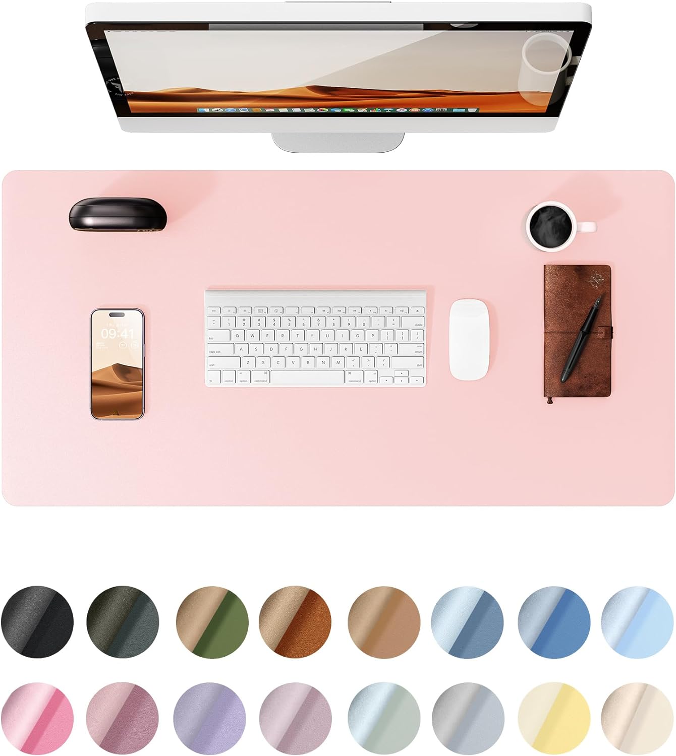 YSAGi Leather Desk Protector, Office Mat, Large Mouse Mat, Non-Slip PU Leather Blotter, Laptop Pad, Waterproof Writing Pad for Office and Home (Light Pink, 23.6" x 13.8")