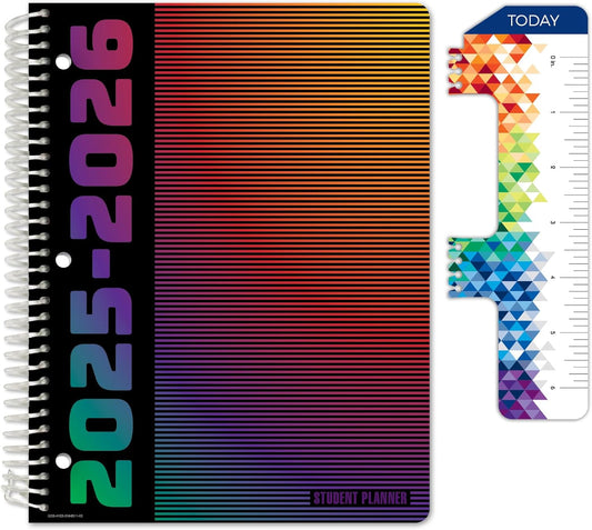 Global Datebooks Dated Middle School or High School Student Planner for Academic Year 2025-2026 Includes Ruler/Bookmark and Planning Stickers (Matrix Style - 8.5"x11" - Spectrum)