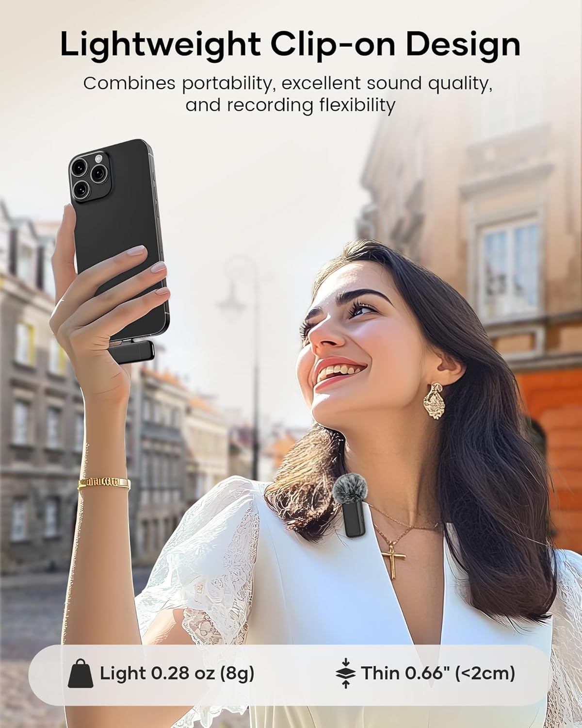 Wireless Lavalier Microphone with Charging Case, 36H Battery Life, Noise Cancellation, 135ft Range, Plug-and-Play Clip-On Mic for iPhone, iPad, Android, YouTube, Vlog, Live Streaming