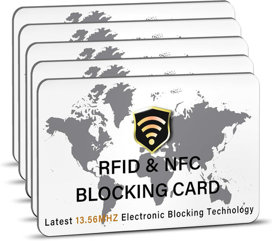 SaiTech IT 5 Pack RFID Blocking Card NFC Contactless Debit/Credit Card ATM Passport Protector ideal for Men & women slim with World map design perfectly fit in wallet (White)