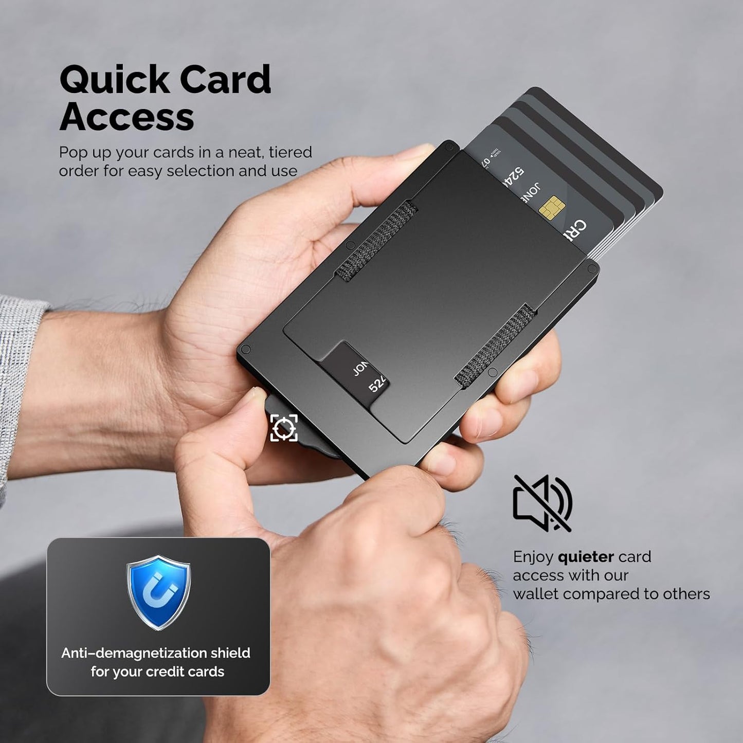 Wallet for Men with Money Clip - Flexible Storage for up to 20 Cards & Bills, RFID Blocking Card Holder with Smart Card Slot, Minimalist Mens Wallet, Metal Pop Up Wallets, Gifts for Men Black