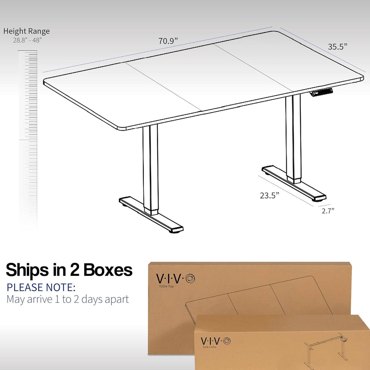 VIVO Electric 71 x 36 in Rustic Standing Desk, Memory Height Adjustment, 1B Series, Vintage Brown Top Black Frame, DESK-KIT-1B7N-36