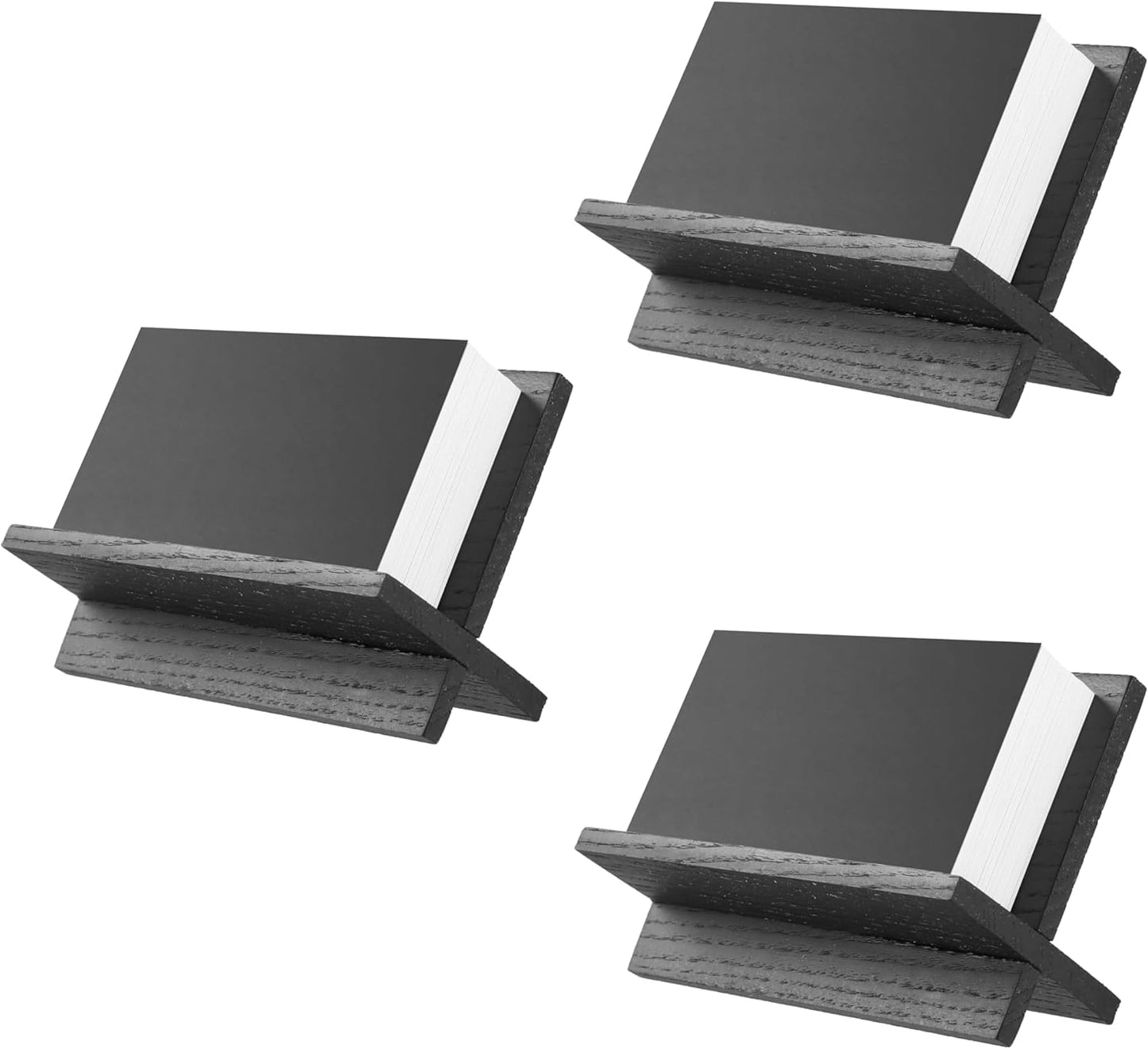 Set of 3 Business Card Holders for Desk - Black Wood Small Cards Holder, Professional Desktop Business Card Stand Display, Wooden Name Card Holder