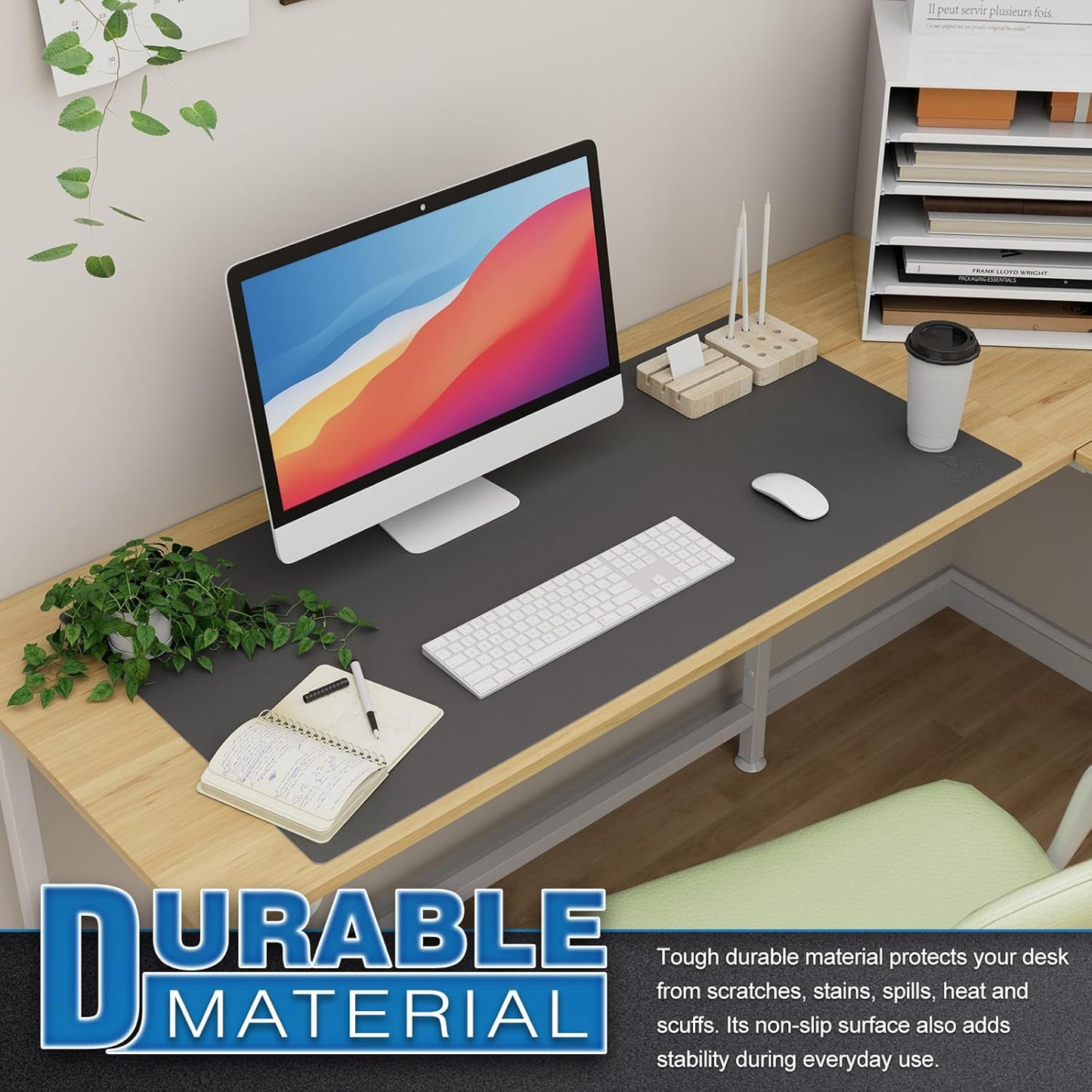 K KNODEL Large Office Leather Desk Mat, Mouse and Keyboard Pad, Computer and Laptop Mat, Desktop Protector and Cover, Writing Pad and Blotter (35.4"x17", Dark Gray)