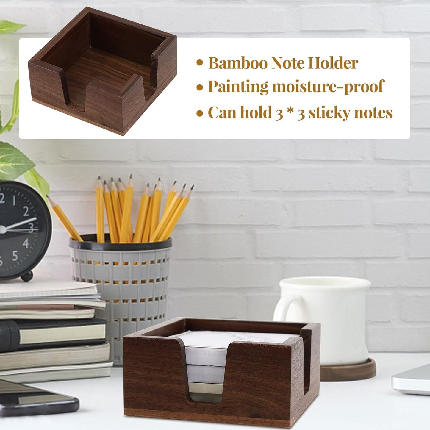 MultiBey Wooden Double Opening Sticky Note Holder, Black Walnut Self-Sticky Note Pads Holder, Wood Post it Note Dispenser Sticky Memo Holder Paper Dispenser Desk Accessory for Office Home
