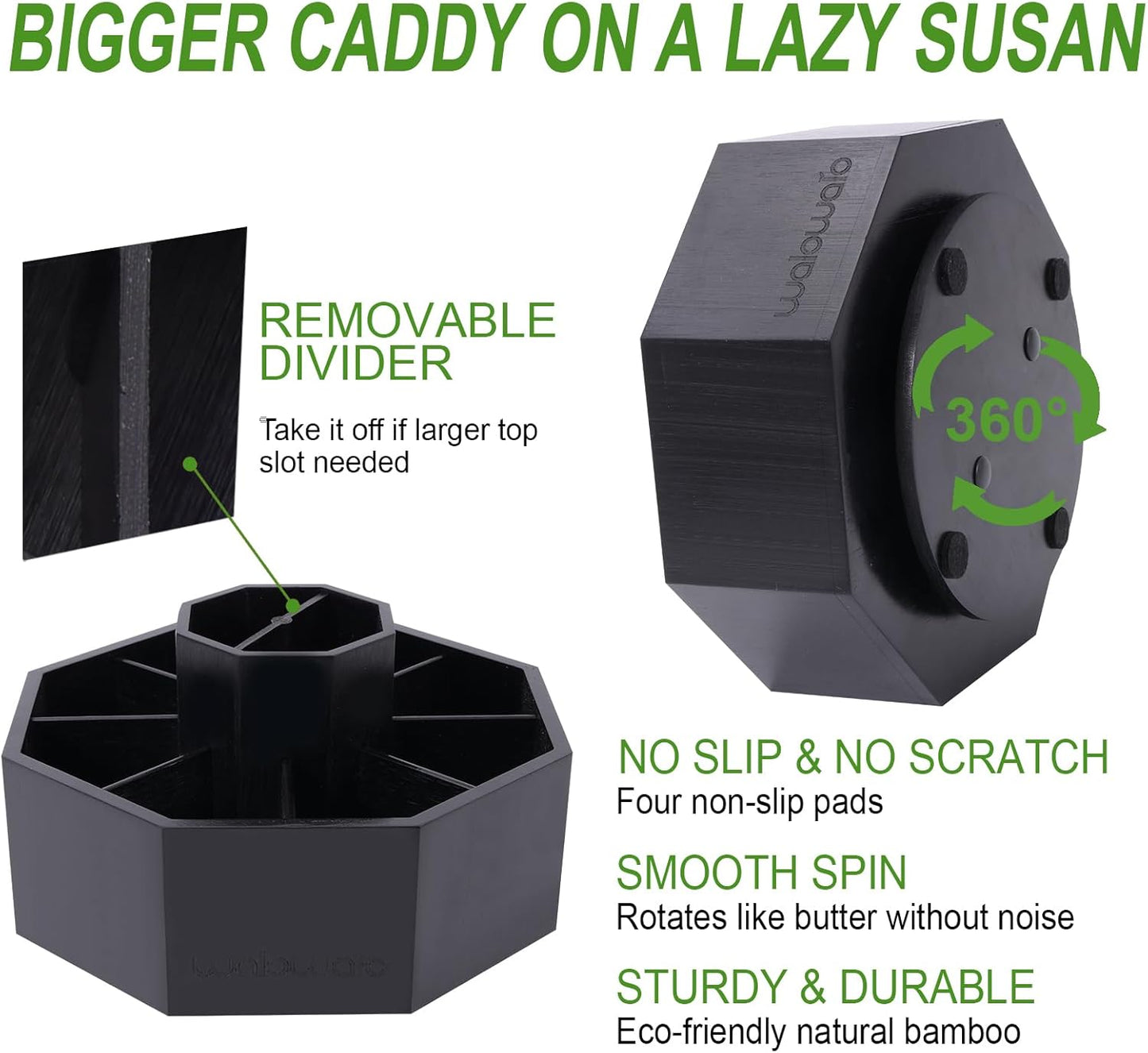 walowalo Bamboo Rotating Art Supply Organizer Holds 800+ Pencils Spinning Crayon Marker Pen Holder for Desk Brush Storage for Office School Classroom Organization Stationary Black (Larger Version)