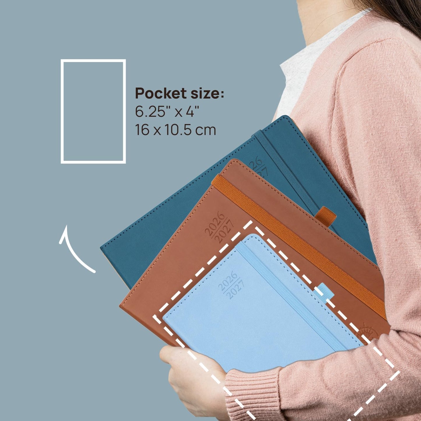 POPRUN Pocket Monthly Planner 2026-2027 (Pocket- 4''x 6.25'' Soft Leather Cover) - 18 Month Calendar Book for Purse (Jan.2026 - Jun. 2027), 100 GSM Thick Paper - Pink
