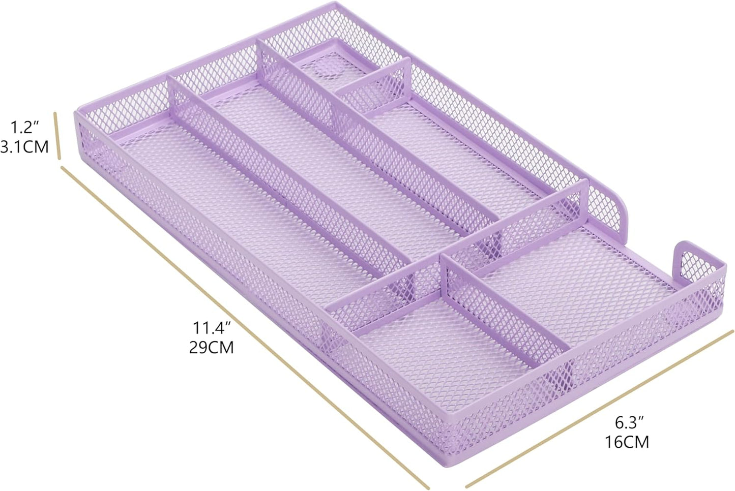 Annova Desk Drawer Organizer/Storage Tray - Metal Mesh with Dividers for Pens, Desktop Accessories, Bathroom, Kitchen, Makeup and Office Supplies (Small, Light Purple)