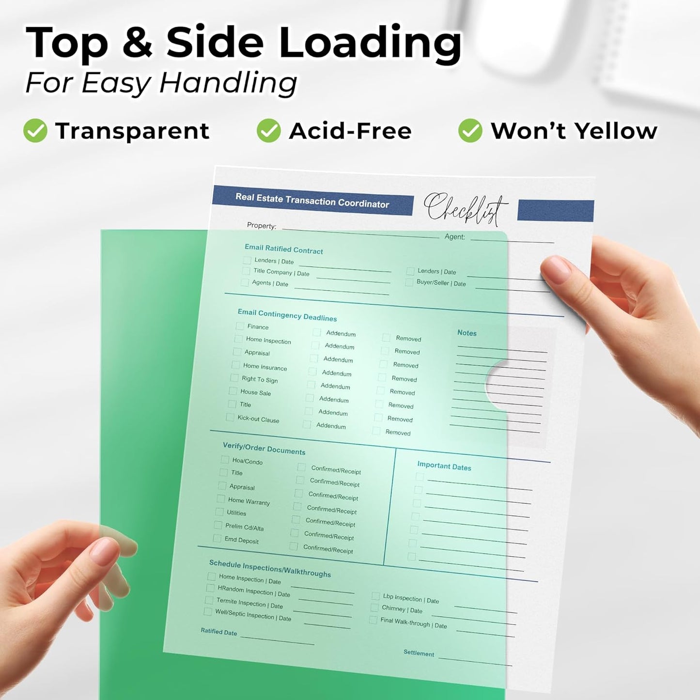 Dunwell Clear Folders for Documents, Plastic 8.5x11 File Sleeves for Document Protection, Filing, Storage, Organization (36 Pack) Colorful Folders with Pockets, Durable Letter Size Document Holder