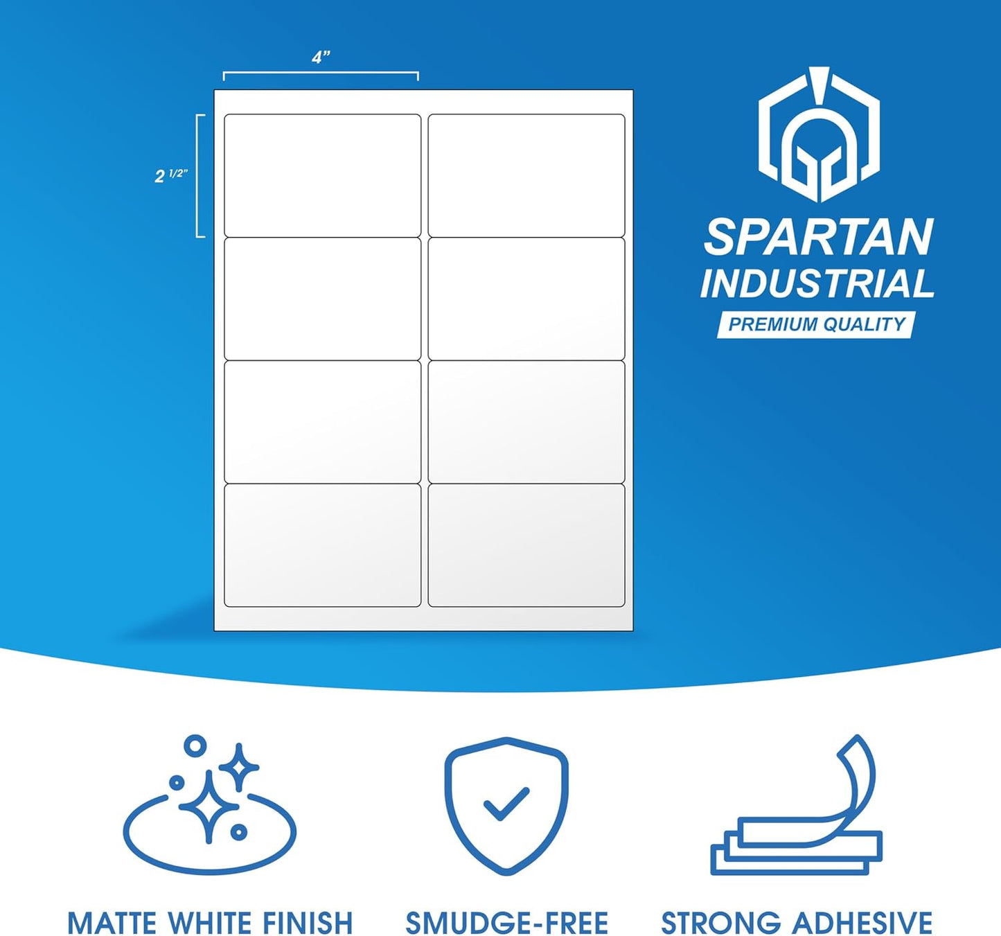 4" X 2 1/2" Printable Shipping Address Labels Compatible with Inkjet and Laser Printers - 250 Sheets, 2000 Total Matte White Paper Stickers for Mailing Packages and Envelopes - Spartan Industrial