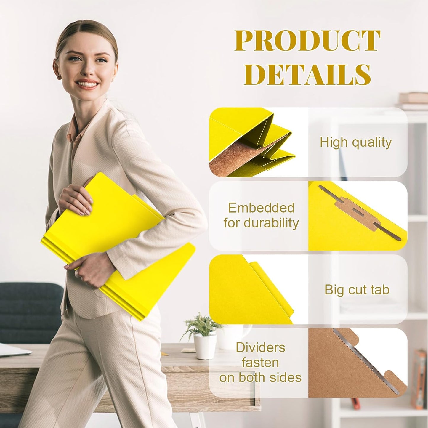 24 Pcs Classification Folders Letter Size, 1 Divider Pressboard File Folder with Fasteners, Expanding File Organizer Bulk for Teachers, Clergy, Office, Church, Christmas Donations (Yellow)