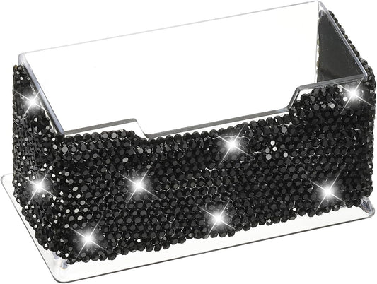 PATIKIL Rhinestone Business Card Holder, Crystal Business Card Holders Bling Business Card Organizer Display Stand for Desktop Desk Office Exhibition, Black