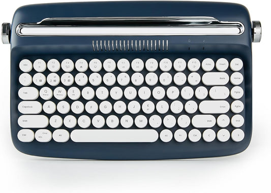 YUNZII ACTTO B303 Wireless Typewriter Keyboard, Bluetooth Connection, Cute Retro Aesthetic Design with Integrated Stand for Tablet, Phone, PC and Win/Mac/Android (B303, Midnight)