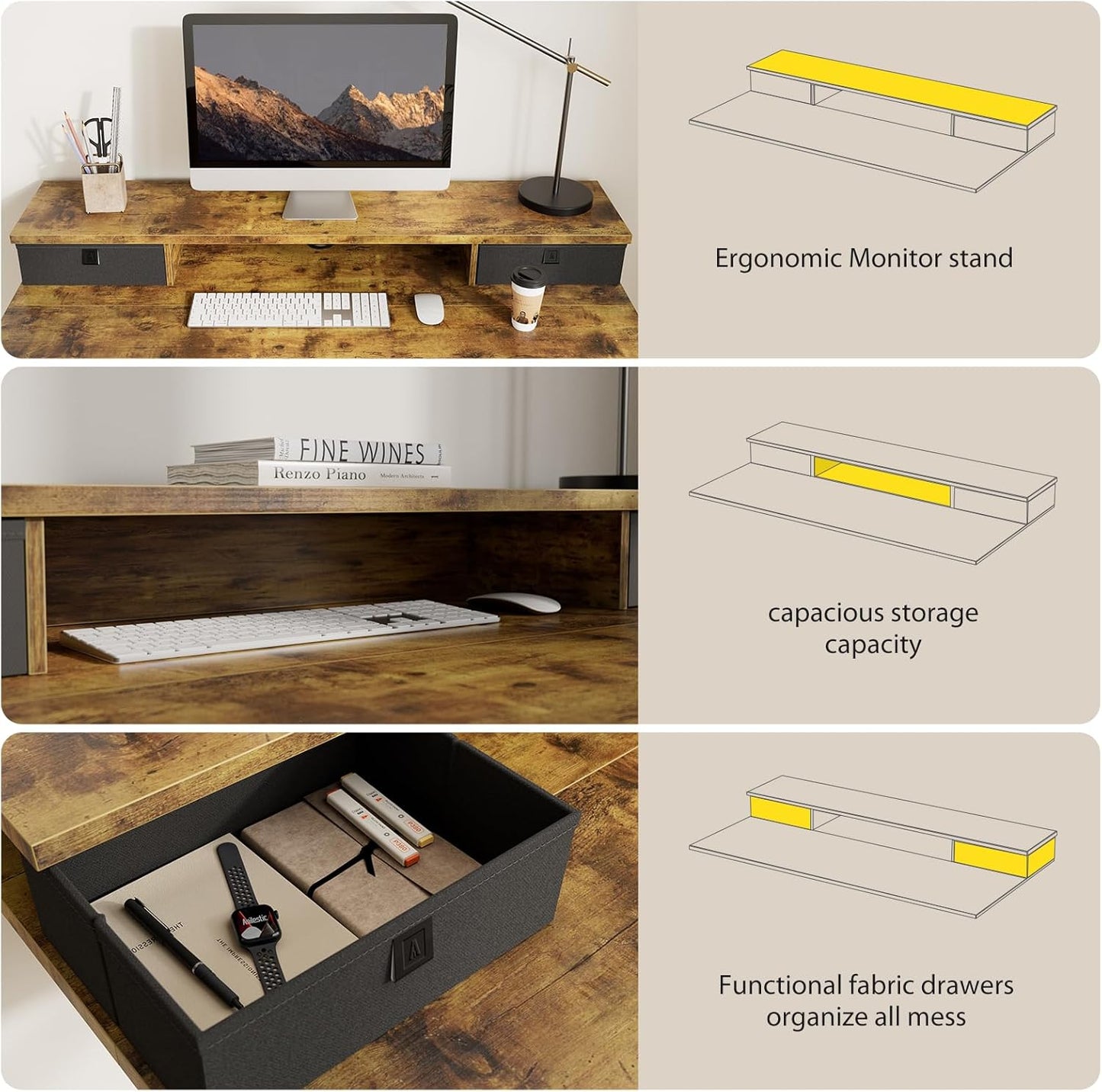 Agilestic 40 x 24 Inches Height Adjustable Electric Standing Desk with 2 Drawers, Stand Up Electric Standing Desk Adjustable Height, Sit and Stand Computer Table with Splice Board, Rustic Brown