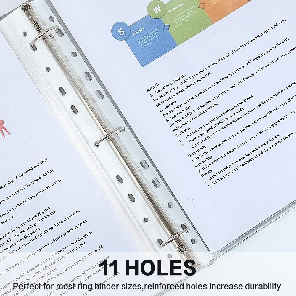 Sheet Protectors, HERKKA 300 Pack Heavy Duty Clear Plastic Page Protectors Sheet Reinforced 11-Hole Fit for 3 Ring Binder Fits Standard 8.5 x 11 Paper, 9.25 x 11.25 Top Loaded, Acid Free