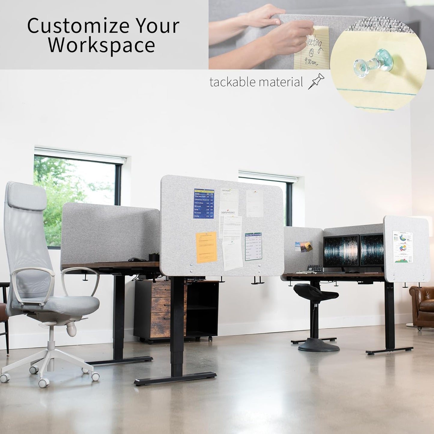 VIVO Clamp-on/Screw-on 71 x 24 inch Privacy Panel System, Sound Absorbing Cubicle Desk Divider, Acoustic Partition, 2 Panels, Gray, PP-2-V072G