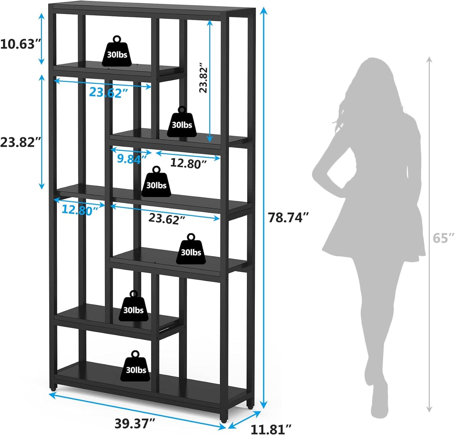 Tribesigns 79 Inch Extra Tall Bookshelf, 7-Tier Vintage Bookcase, Industrial 10-Shelf Open Storage Shelves Display Shelves Organizer for Home Office