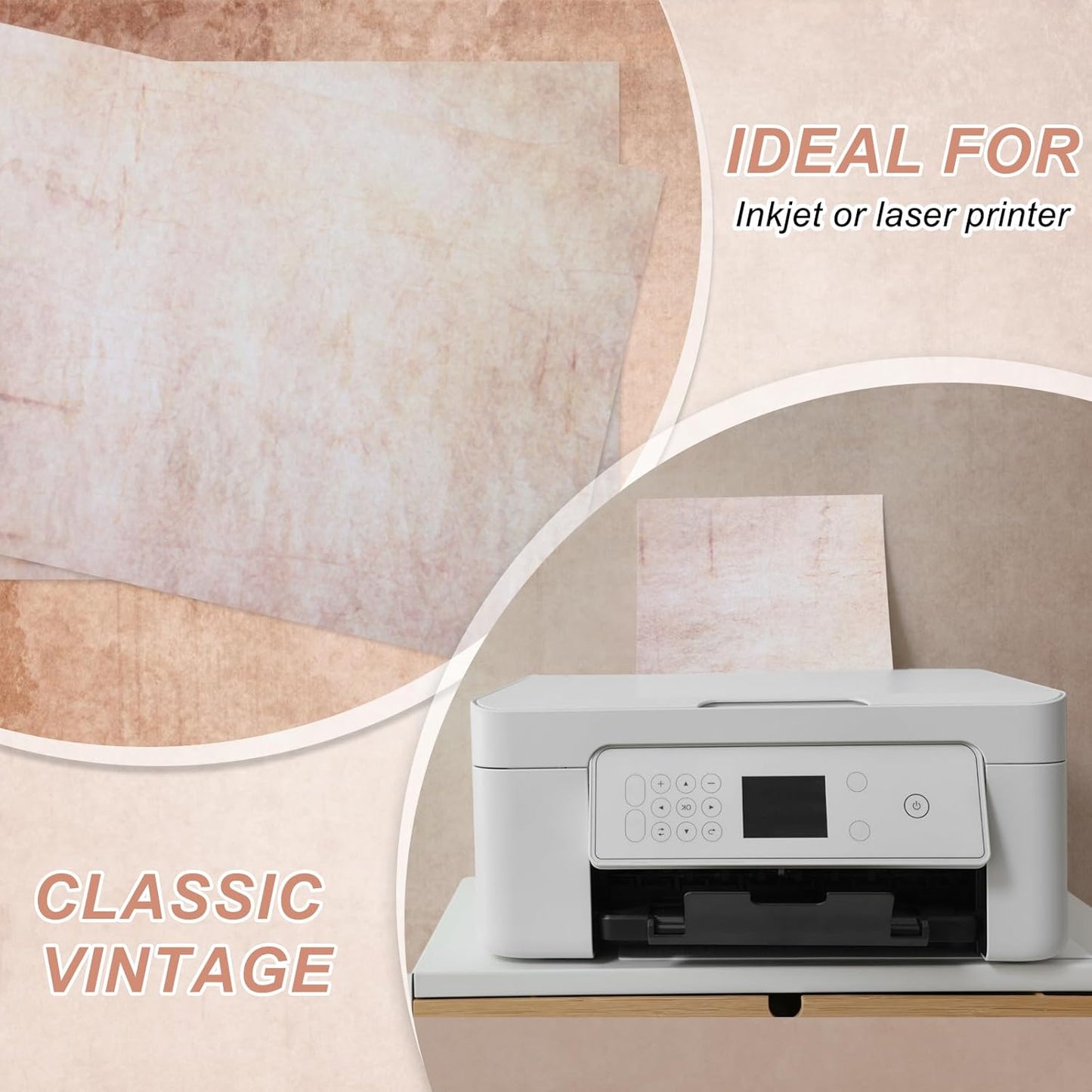 MECCANIXITY 24 Sheets Vintage Cotton Paper Printer Edge Paper Thick 120 GSM, Classic for Letter Writing, Invitations, Wedding-8 x 11 Inch,Pink Red