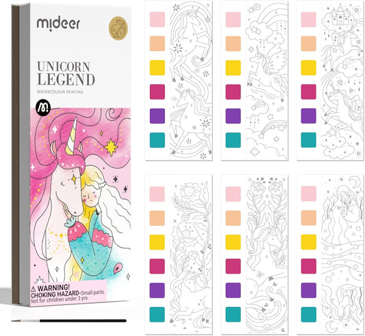 MiDeer Watercolor Painting Book for Kids Ages 4-8, Pocket Watercolor Painting Book Arts and Crafts for Toddlers, Travel Activities Paint with Water Coloring Book Set for Kids 3-8 (Legend Unicorn)