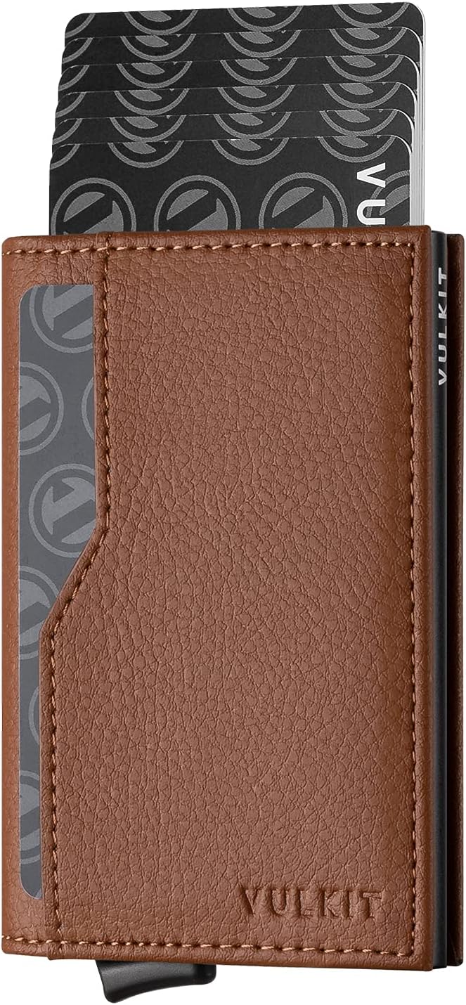 VULKIT Card Holder Wallet with Double ID Windows RFID Blocking Pop Up Wallet Minimalist Design for 12 Cards