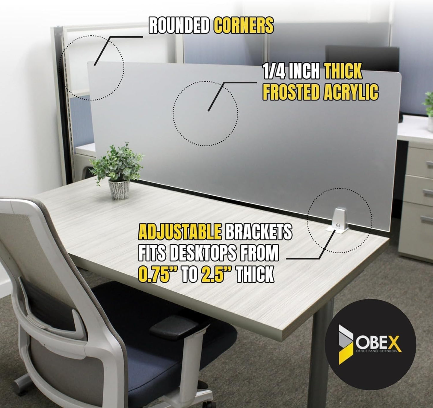 OBEX Clear Acrylic Desk Mounted Privacy Panel, 24" x 42", Clear