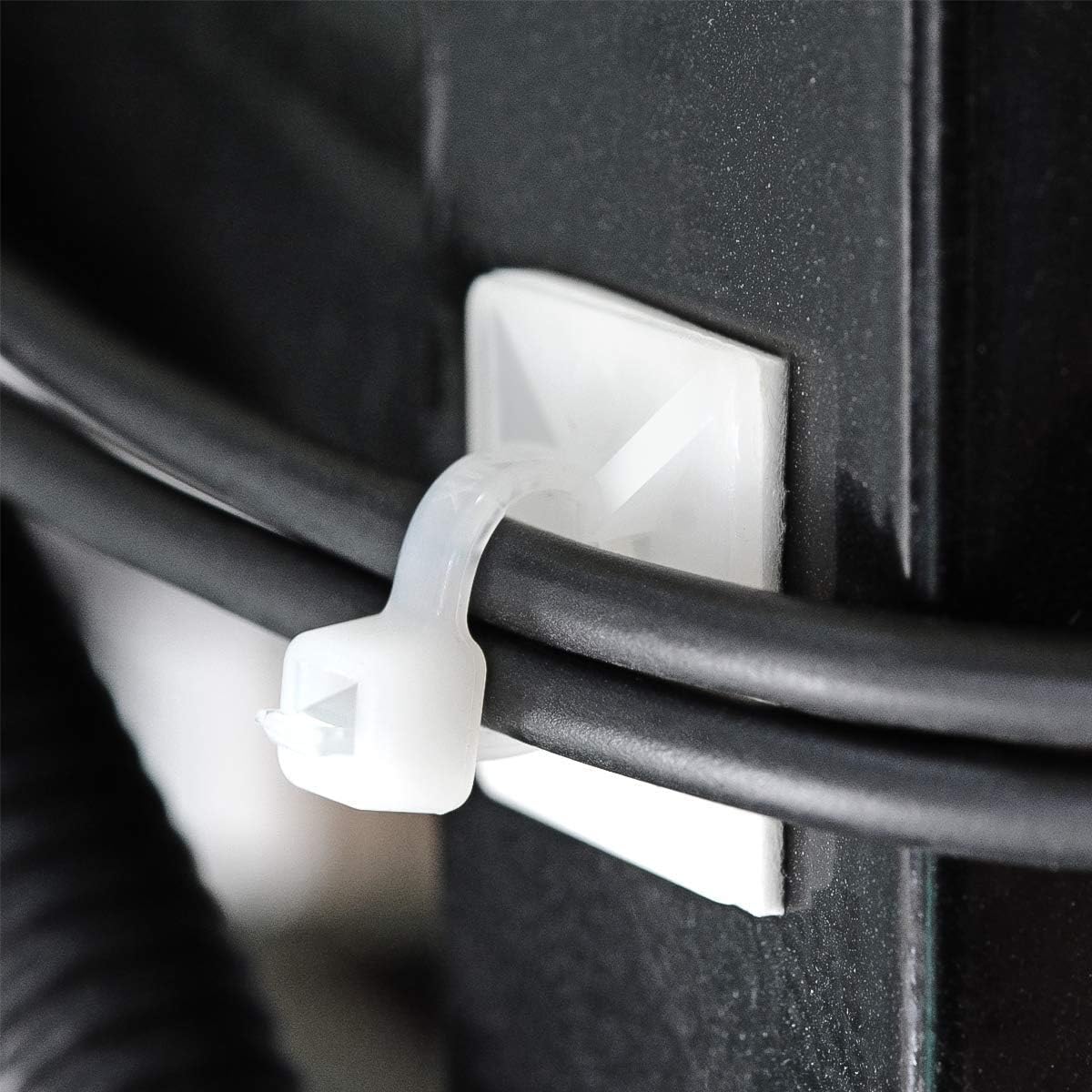 200pcs 3/4" Back-Glue Self Adhesive White Strong Cable Zip Tie Mounts with 8" Ties, Screws, Outdoor Sticky Wire Fasteners Cable Clips Management Anchors Organizer Holders Squares