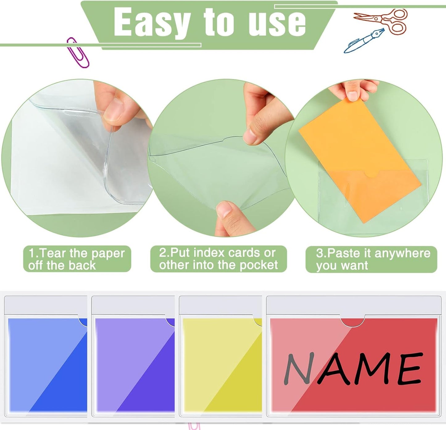 Chinco 30 Pcs Self Adhesive Pockets, Bin Labels for Storage Bins, Clear Pocket Label Sleeves, Plastic Index Card Holder with Top Open for Organizing Bins Box Drawer(3 x 5 Inches)