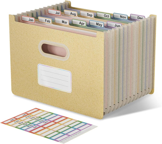 Accordion File Organizer, 12 Pockets Wheat Straw Expanding File Folders, Upright&Open Top, Monthly Bill Receipt Organizer, 100% BPA Free, Return to Nature, Healthy Living, Letter/A4 Size-Wheat Yellow