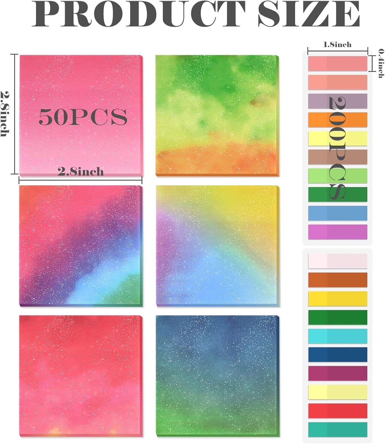 BAYTORY 500 Sheets Transparent Sticky Notes, 3 x 3 Glitter Clear Memo Pads, Translucent Self-Stick Index Tabs, See Through Self-Adhesive Note for Bible Accessories (Multicolor Gradient)