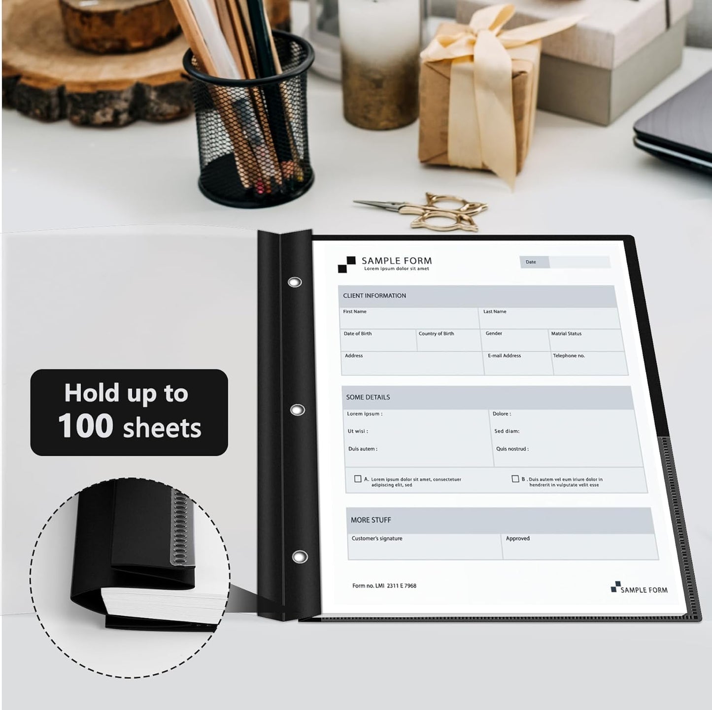 Ndsox 15 Packs Clear Front Report Covers with 3-Prong Fasteners, Plastic Project Presentation Folders Resume Document Covers with Black Back for 8.5" x 11" Letter Size Paper for School Office Business