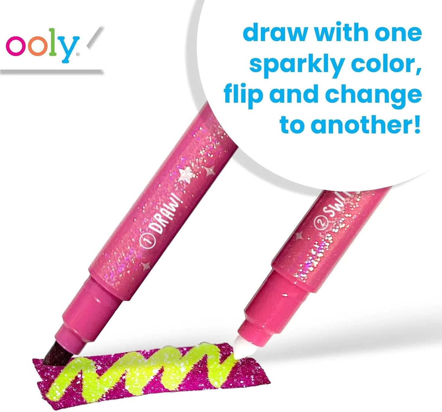 Ooly 12 Pack Sparkle Switch-eroo Color Changing Markers, Double Ended Chisel Tip Color Change Markers for Art Back to School Supplies, Drawing and Stationery Sets