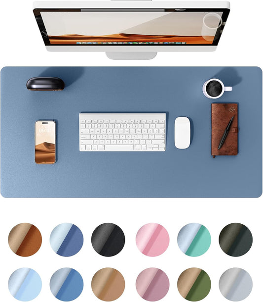 YSAGi Leather Desk Protector, Office Mat, Large Mouse Pad, Non-Slip PU Leather Blotter, Laptop Desk, Waterproof Writing Pad for Office and Home (Blue, 31.5" x 15.8")