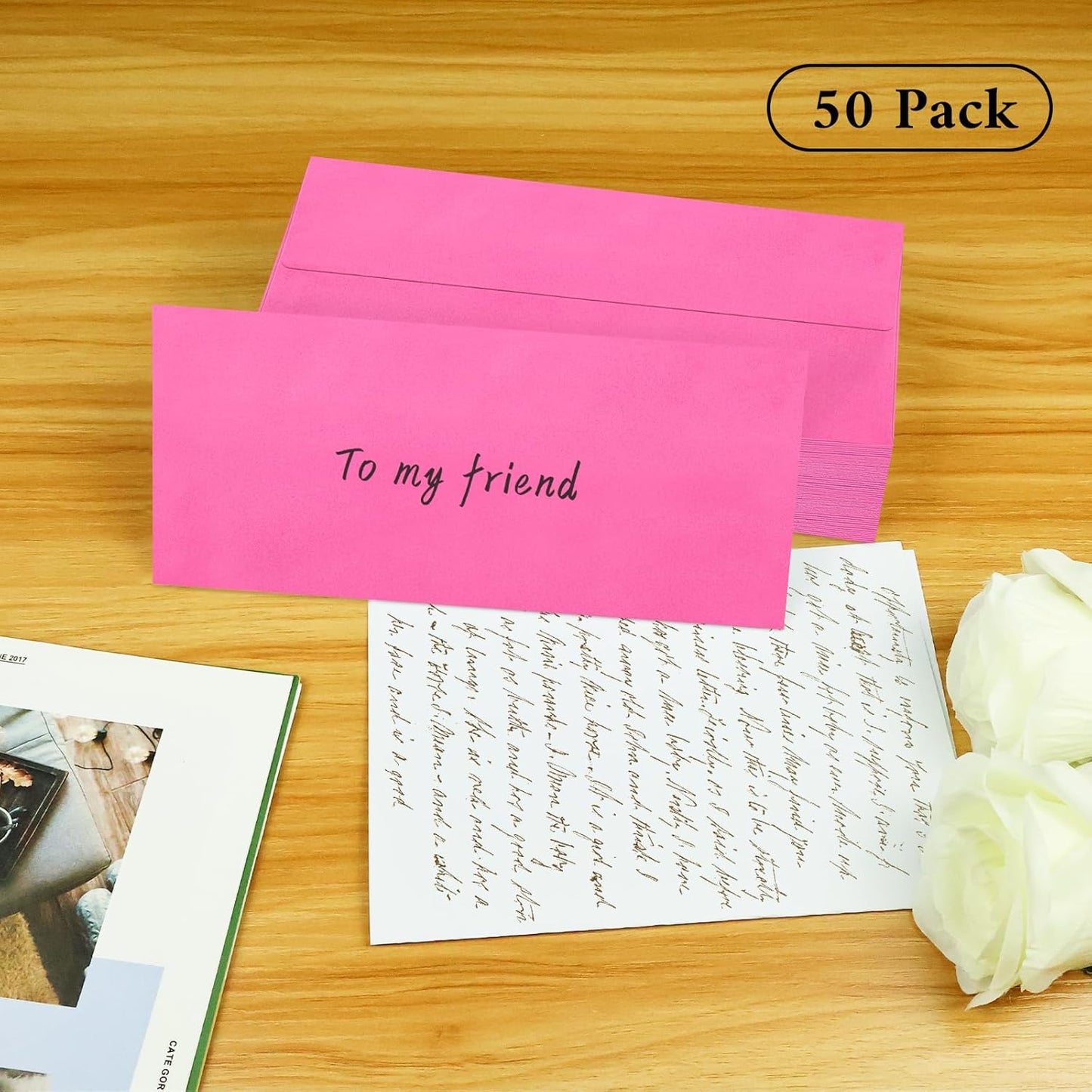 50 Pack #10 Business Envelopes, Rose Standard Envelopes Self Seal, Letter Size Mailing Envelopes for Checks Letters Invoices Statements Christmas Birthday Graduation Wedding, 4 1/8 x 9 1/2 Inch