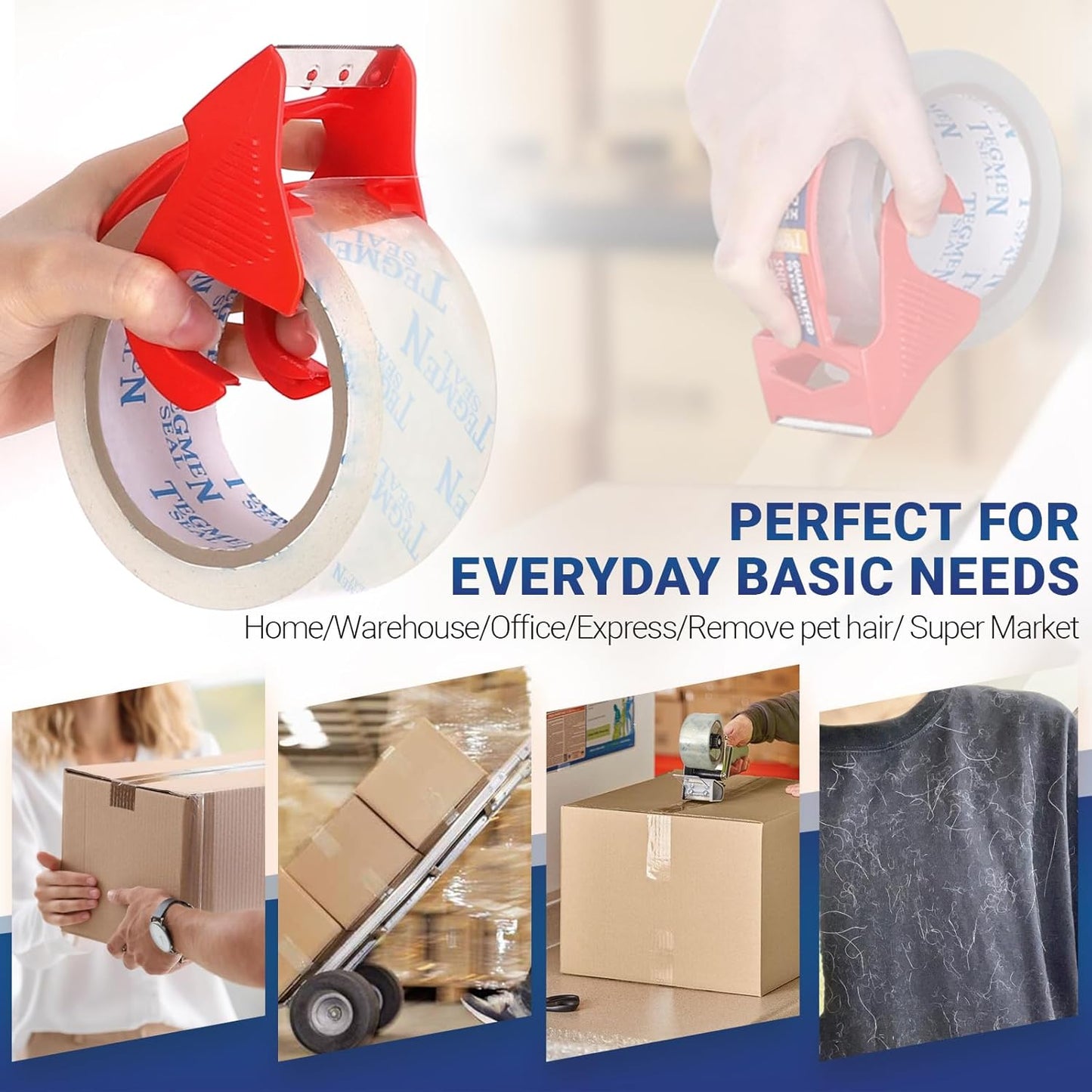 Heavy Duty Clear Packing Tape with Dispenser Combo for Shipping, Moving & Storage,Thicker Clear Packing Tape,1.88 inches Wide, 60 Yards Per Roll, 60 Total Yards