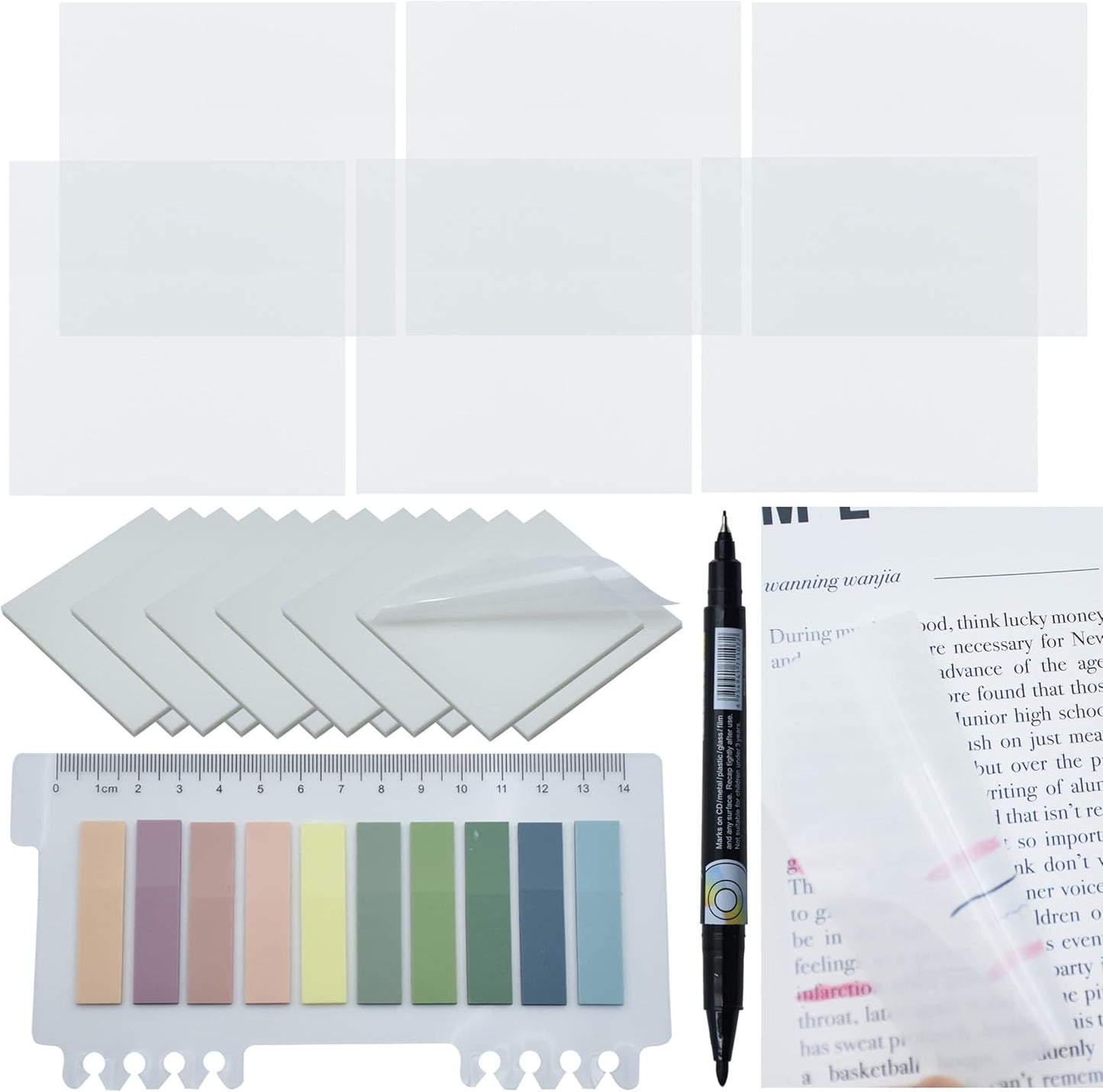 800Pcs Transparent Sticky Notes, 3"x3" Clear Sticky Notes, Waterproof Translucent Sticky Note Pads for Books Annotation, Clear Post it Notes for Bible Study, School, Office（White）