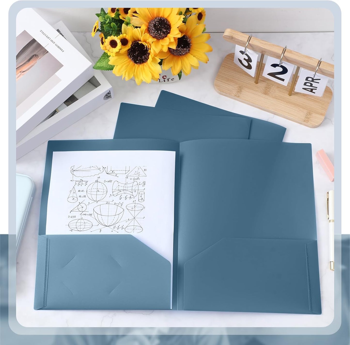 Gueevin 50 Pcs Plastic Folders with Pockets, Back to School Two Pocket Folder Fit Letter Size, Heavy Duty School Business Card Holder for Home Office, 11. 61 x 9. 45 Inches (Blue Gray)