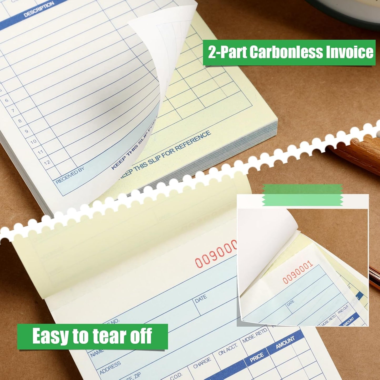 Lincia 6 Pads Sales Order Books 2 Part Carbonless (White/Canary Yellow) Receipt with Carbon Copies Cover Receipt Form Invoice 50 Sets Per Book (4.18 x 7.2 Inch/ 10.6 x 18.3 Cm)