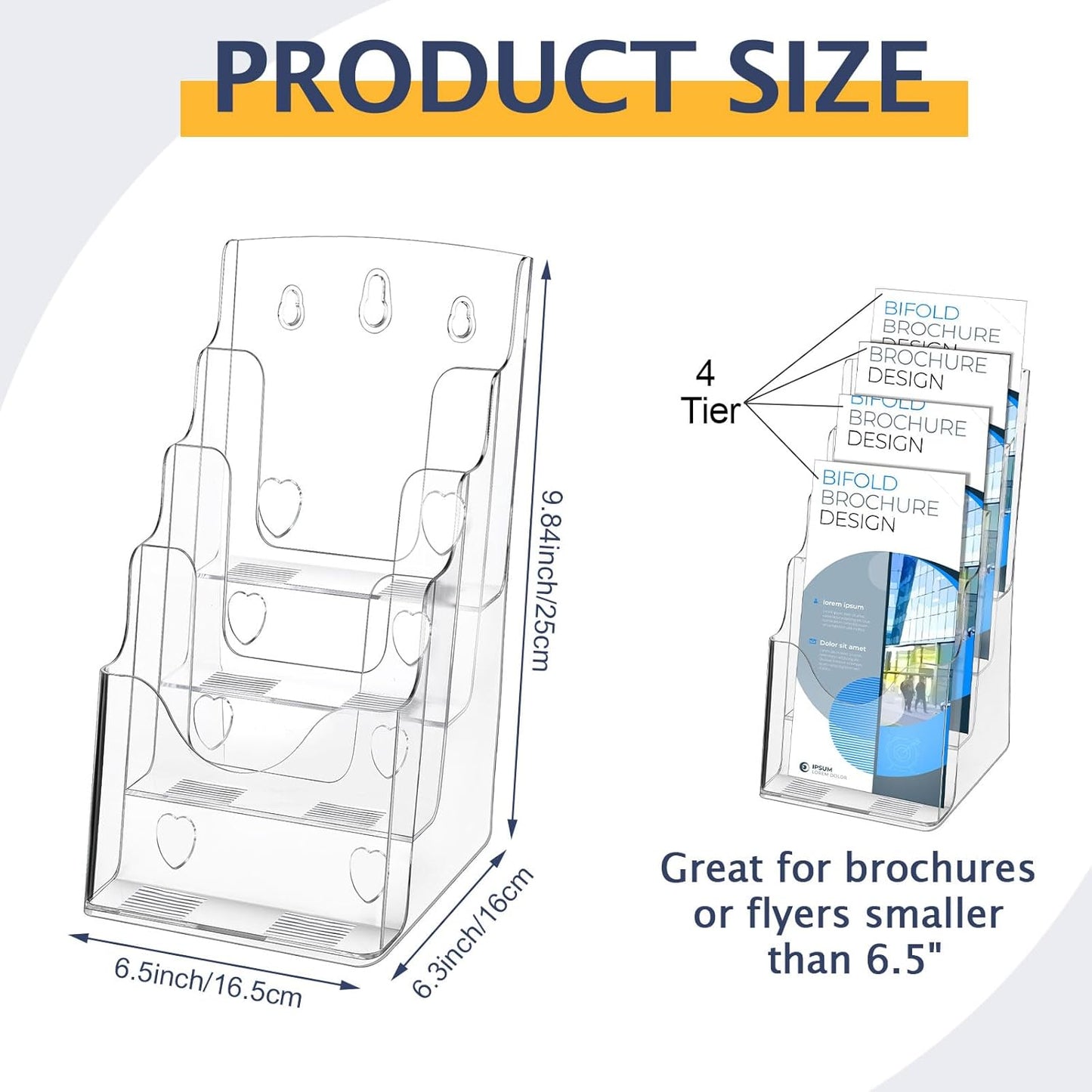 Crtiin 2 Pack 4 Tier Acrylic Brochure Holder Display Stand 6 x 9 Inch, Pamphlet Organizer Flyer Literature Clear Plastic Wall Mount Countertop for Classroom Booklets Magazines Office Home