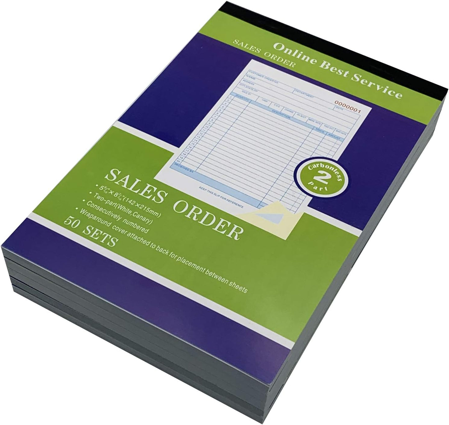 5 Pack Large Sales Order Book Receipt Invoice Duplicate Carbonless 50 Sets 5.9/16" X 8.7/16"