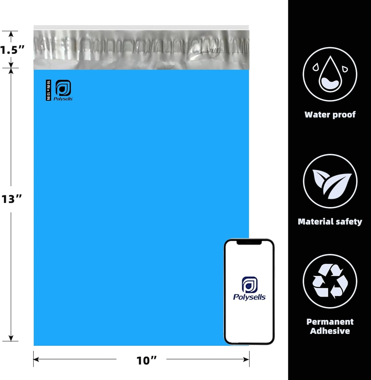 POLYSELLS 2000 pcs 10x13 Inches Blue Poly Mailers Shipping Envelopes, Strong Adhesive Sealing, Waterproof, and Tear-resistant Postal Mailing Bags for Clothing, Books, and Accessories