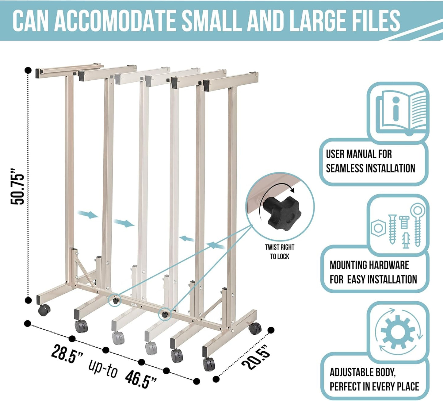 Adir Mobile Blueprint Storage Rack - Adjustable Mobile Blueprint Holder, Vertical Architect Drawing Rack with Wheels, Poster Display, Construction Plans Holder (Without Blueprint Clamps)