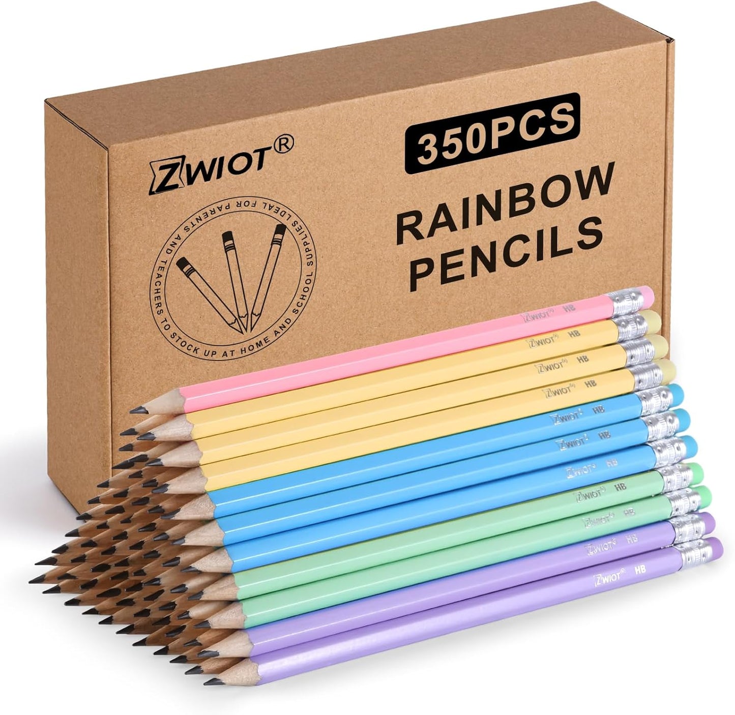 ZWlOT Wood-Cased Pencils,Pre-Sharpened,Pastel Colors,350 Count #2 HB Pencils with Eraser Bulk,Assorted Colors,School Classroom Teacher Supplies Gifts
