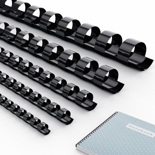 MAKEASY 150 Pack Multi-Size 19-Ring Comb Binding Spines for LTR, 1/4", 5/16", 3/8", 1/2", 5/8", 3/4", Pack of 150 Black